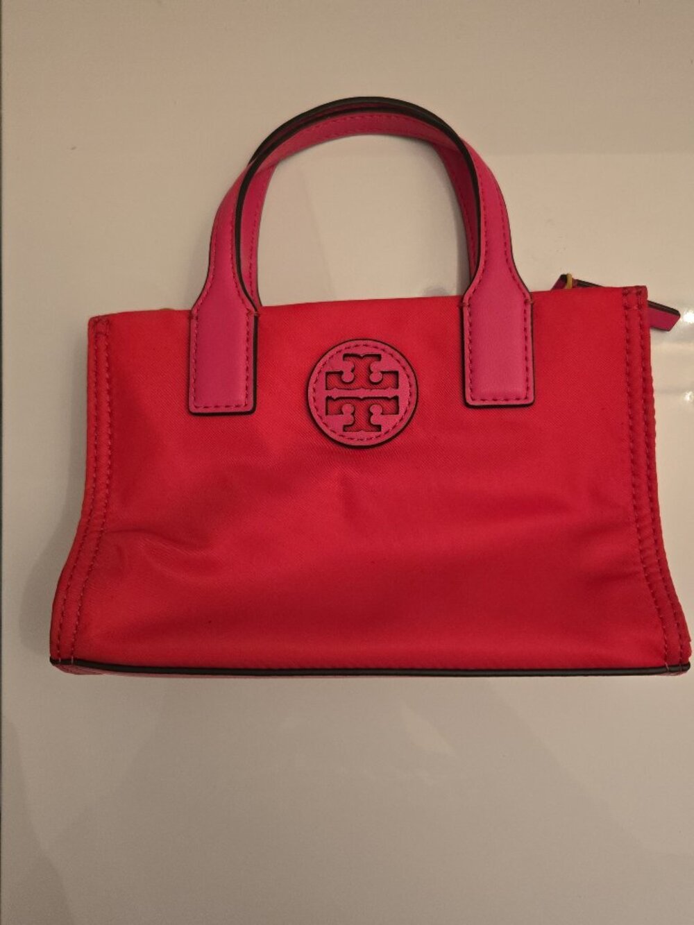 Tory Burch Ella Nylon Mini Tote Crossbody Bag Purse in Bright Pink